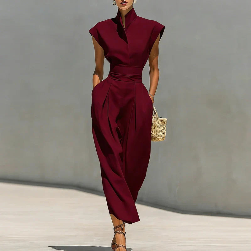 Tabitha | Damen Ärmelloses Midikleid mit Stehkragen - Burgundy - Image 1
