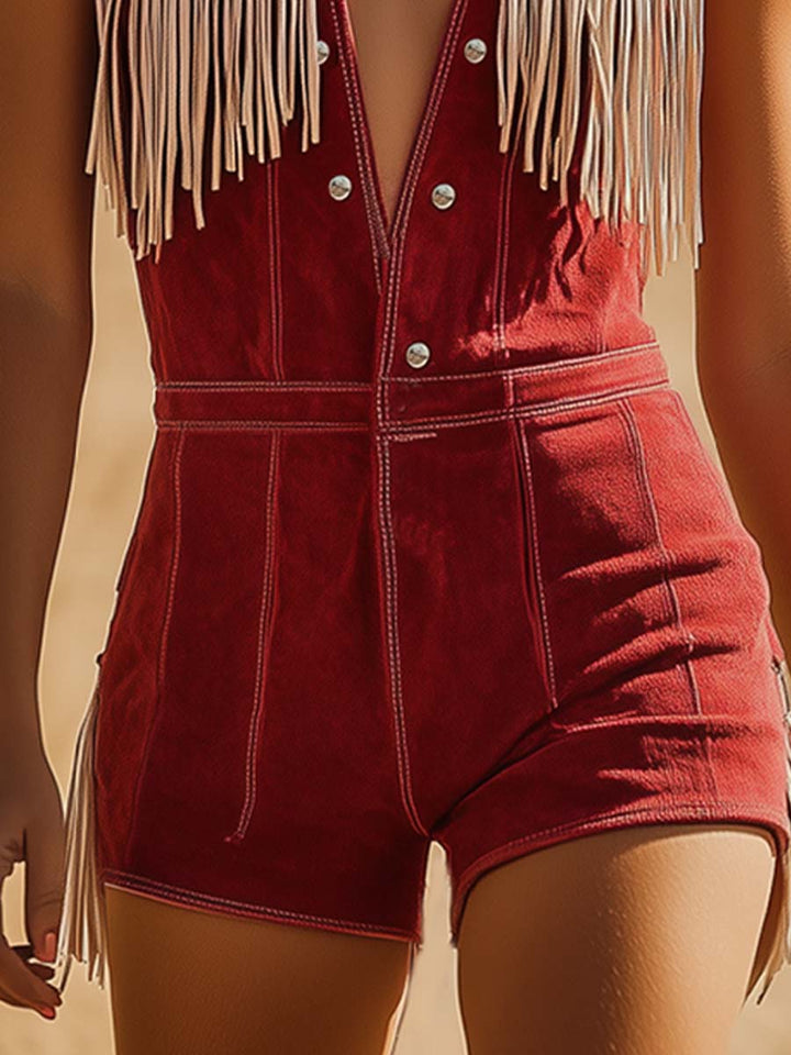 Tamara | Damen Fransen Jumpsuit Western Style - Red - Image 6