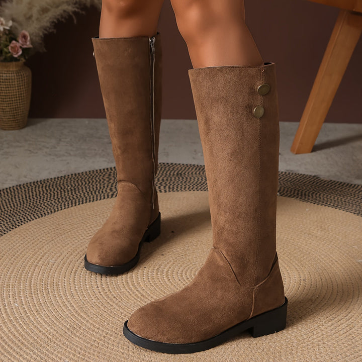 Tamina | Damen Kniehohe Stiefel Wildlederoptik - Black - Image 9