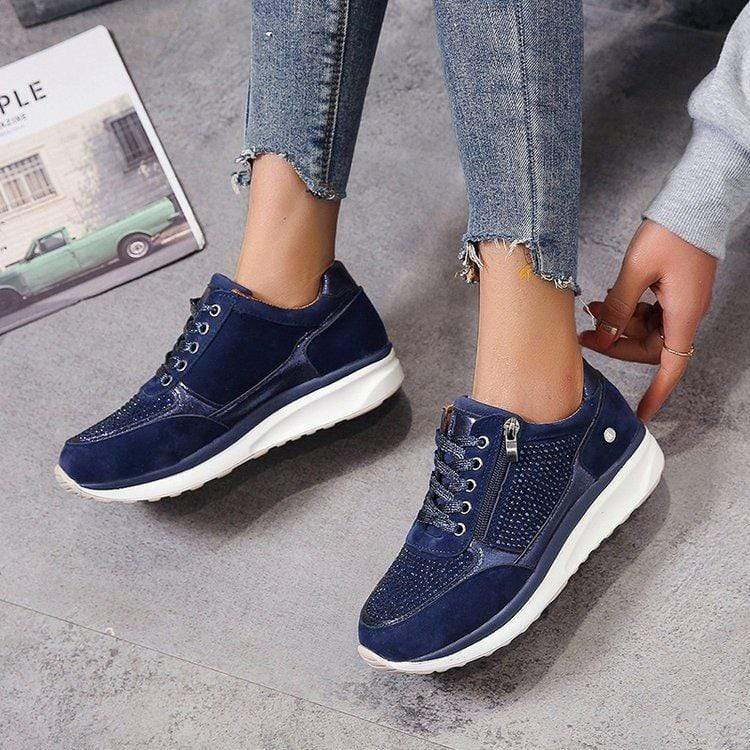 Tatjana | Damen Plateau Sneaker mit Schnürung - Navy - Image 1