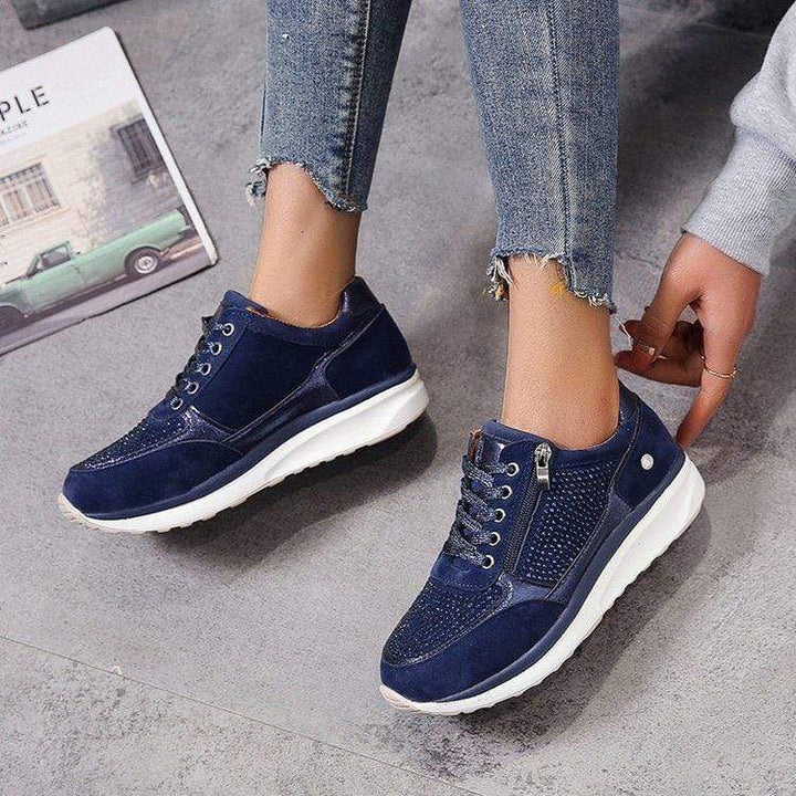 Tatjana | Damen Plateau Sneaker mit Schnürung - Navy - Image 1