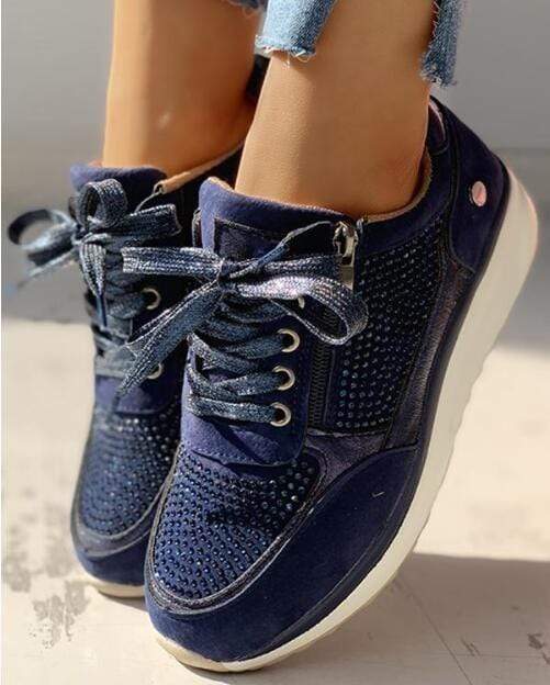 Tatjana | Damen Plateau Sneaker mit Schnürung - Navy - Image 2