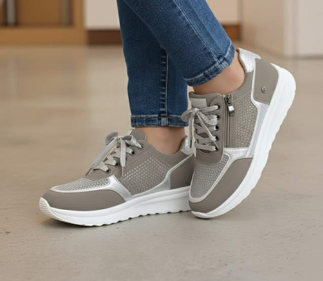 Tatjana | Damen Plateau Sneaker mit Schnürung - Navy - Image 3