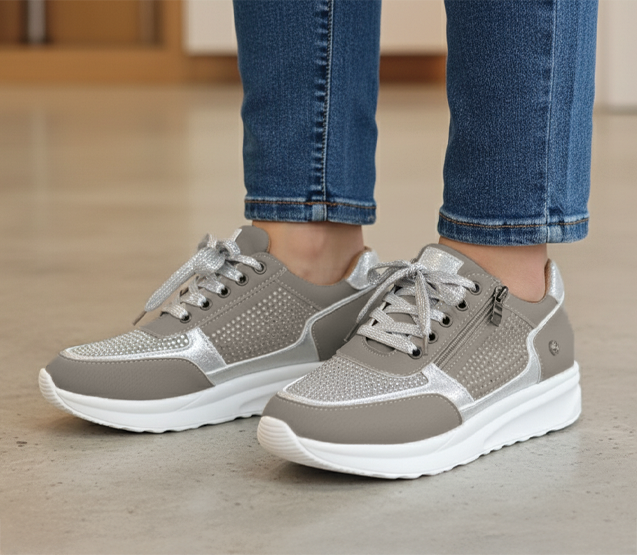 Tatjana | Damen Plateau Sneaker mit Schnürung - Navy - Image 4