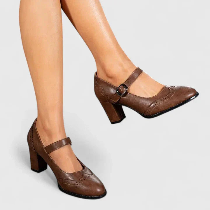 Teodora | Damen Mary Jane Blockabsatz Schuhe - Brown - Image 1