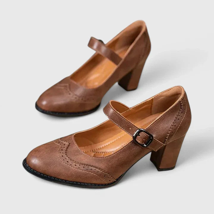 Teodora | Damen Mary Jane Blockabsatz Schuhe - Brown - Image 2