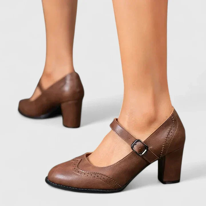 Teodora | Damen Mary Jane Blockabsatz Schuhe - Brown - Image 8