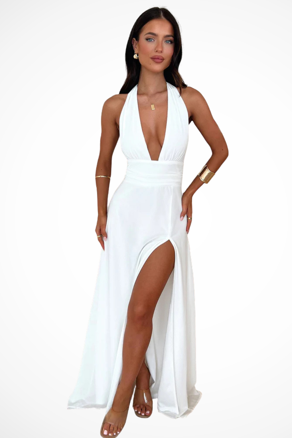 Thalassa | Damen Neckholder Maxikleid mit Schlitz - Black - Image 3