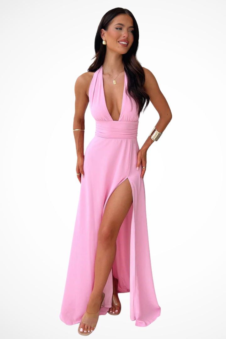 Thalassa | Damen Neckholder Maxikleid mit Schlitz