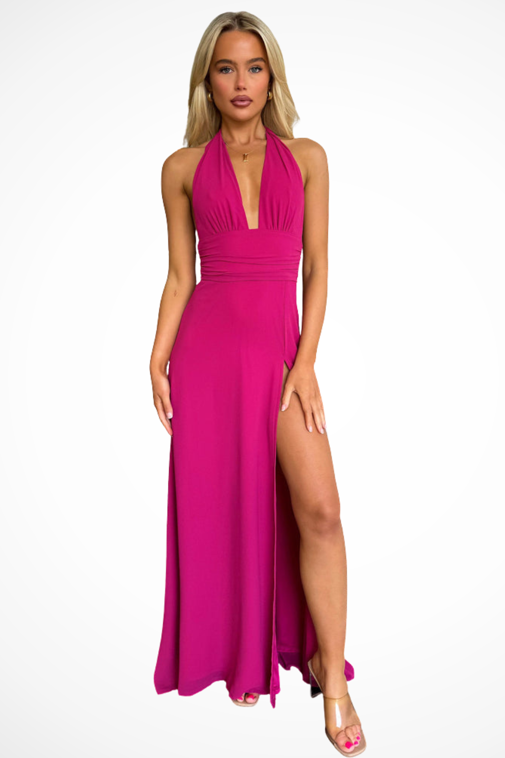 Thalassa | Damen Neckholder Maxikleid mit Schlitz
