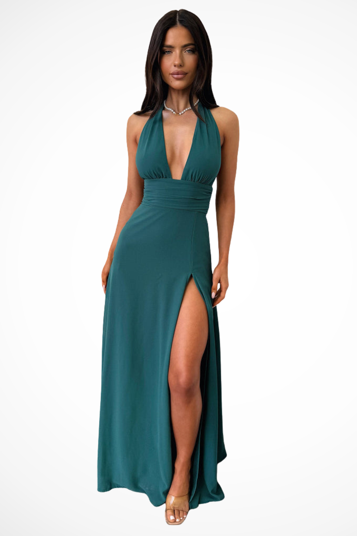 Thalassa | Damen Neckholder Maxikleid mit Schlitz - Black - Image 8