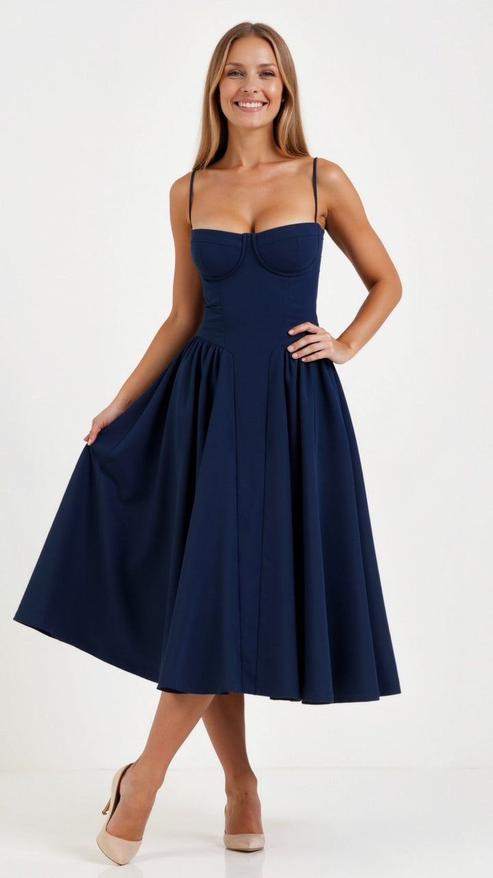 Thea | Damen Florales Midikleid Herzausschnitt Spaghettiträger - Floral - Image 11