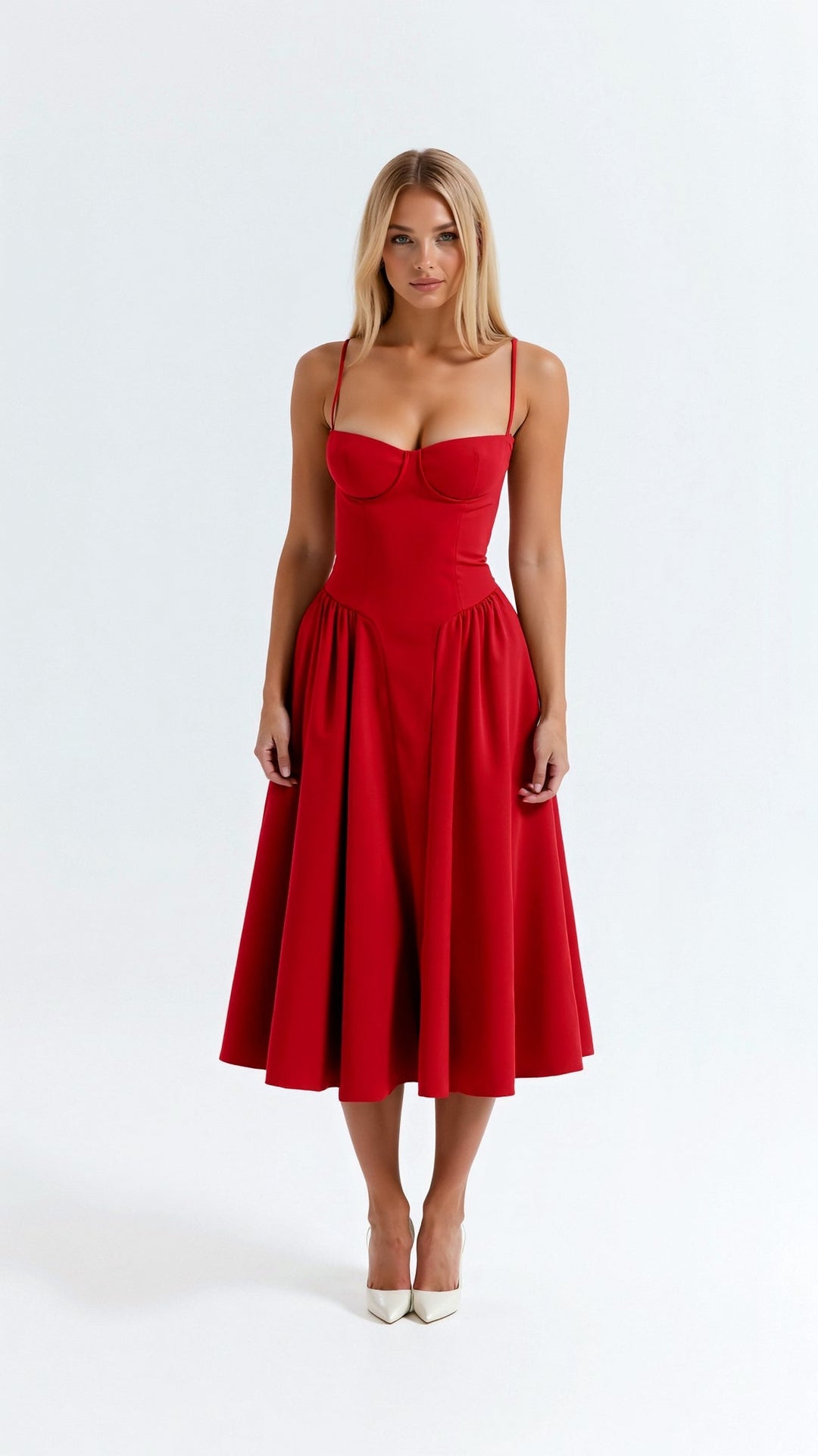 Thea | Damen Florales Midikleid Herzausschnitt Spaghettiträger - Floral - Image 12