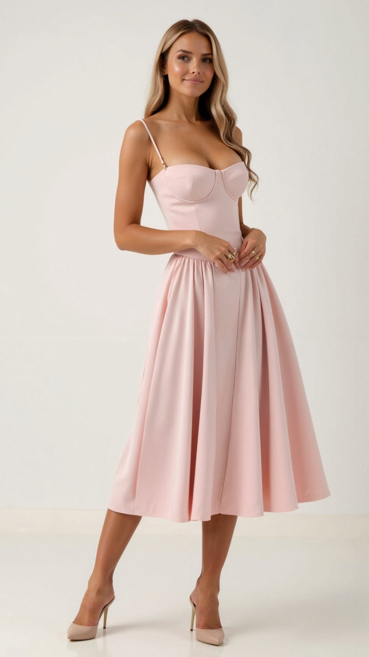 Thea | Damen Florales Midikleid Herzausschnitt Spaghettiträger - Floral - Image 13