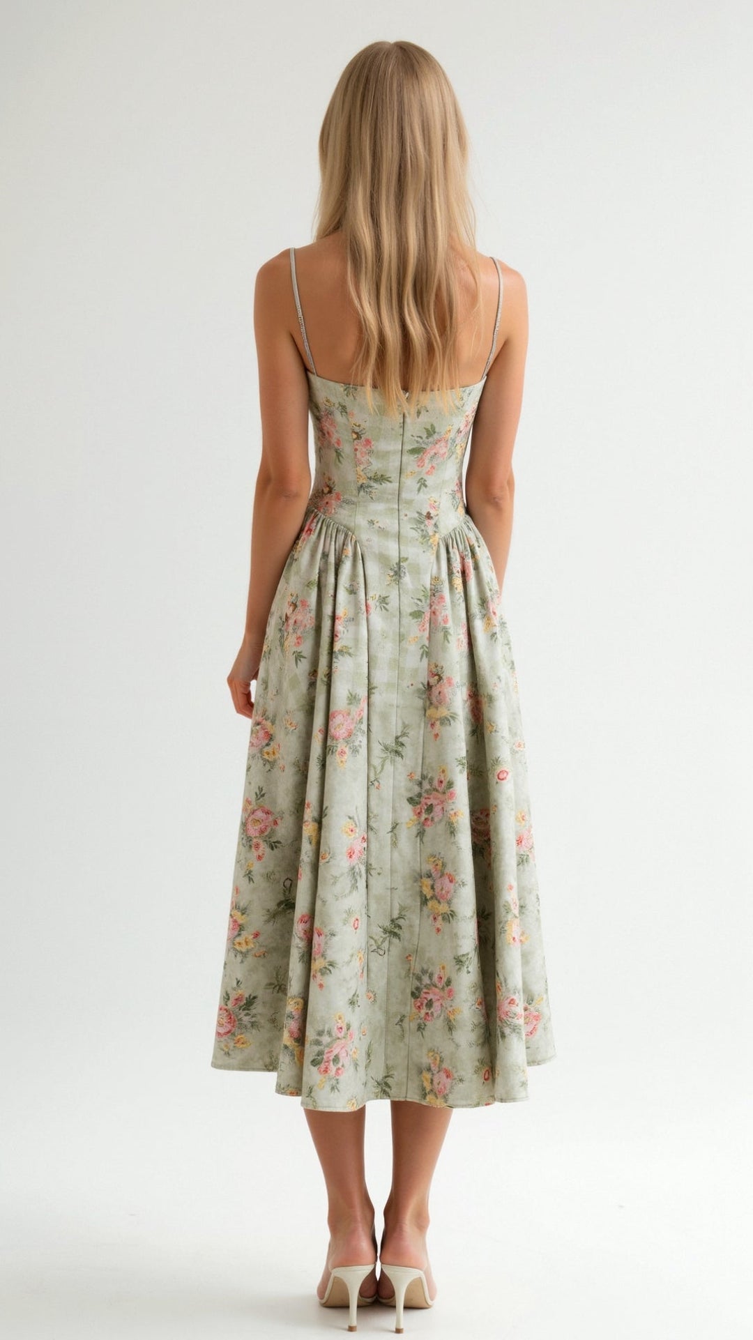 Thea | Damen Florales Midikleid Herzausschnitt Spaghettiträger - Floral - Image 2