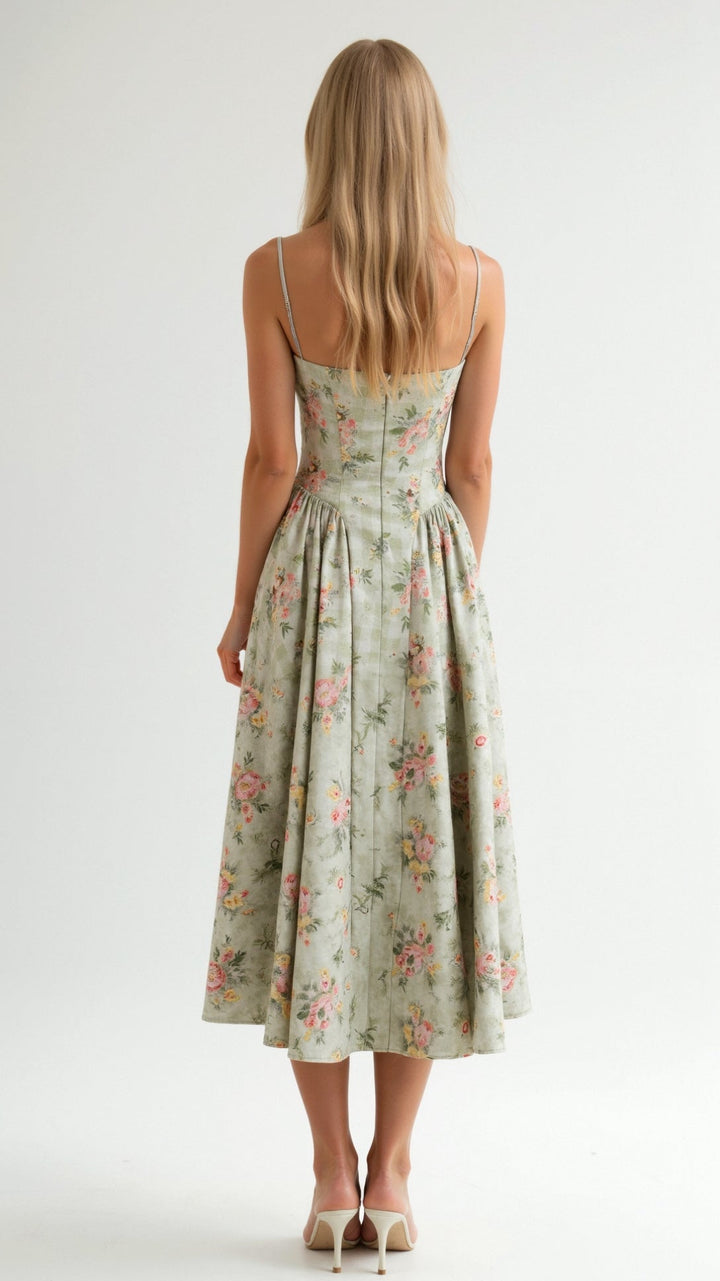 Thea | Damen Florales Midikleid Herzausschnitt Spaghettiträger - Floral - Image 2