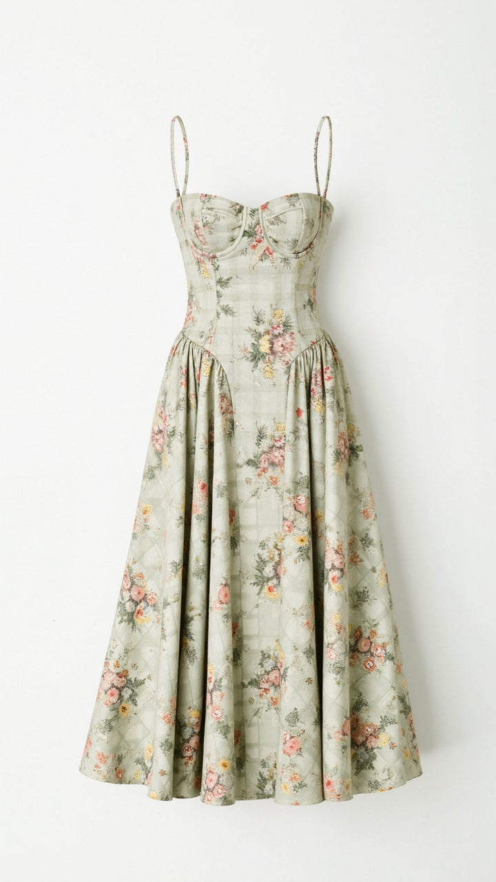 Thea | Damen Florales Midikleid Herzausschnitt Spaghettiträger - Floral - Image 3