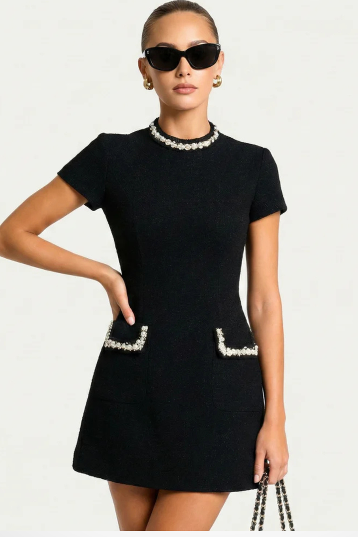 Thea | Damen Perlenbesatz Minikleid - Black - Image 4