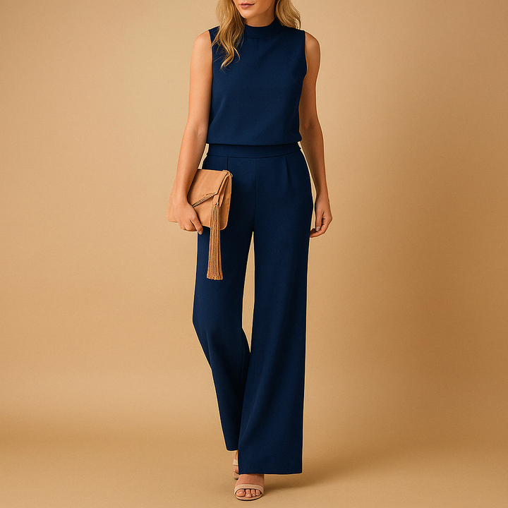 Thekla | Damen Ärmelloser Weites Bein Jumpsuit - Peach - Image 2