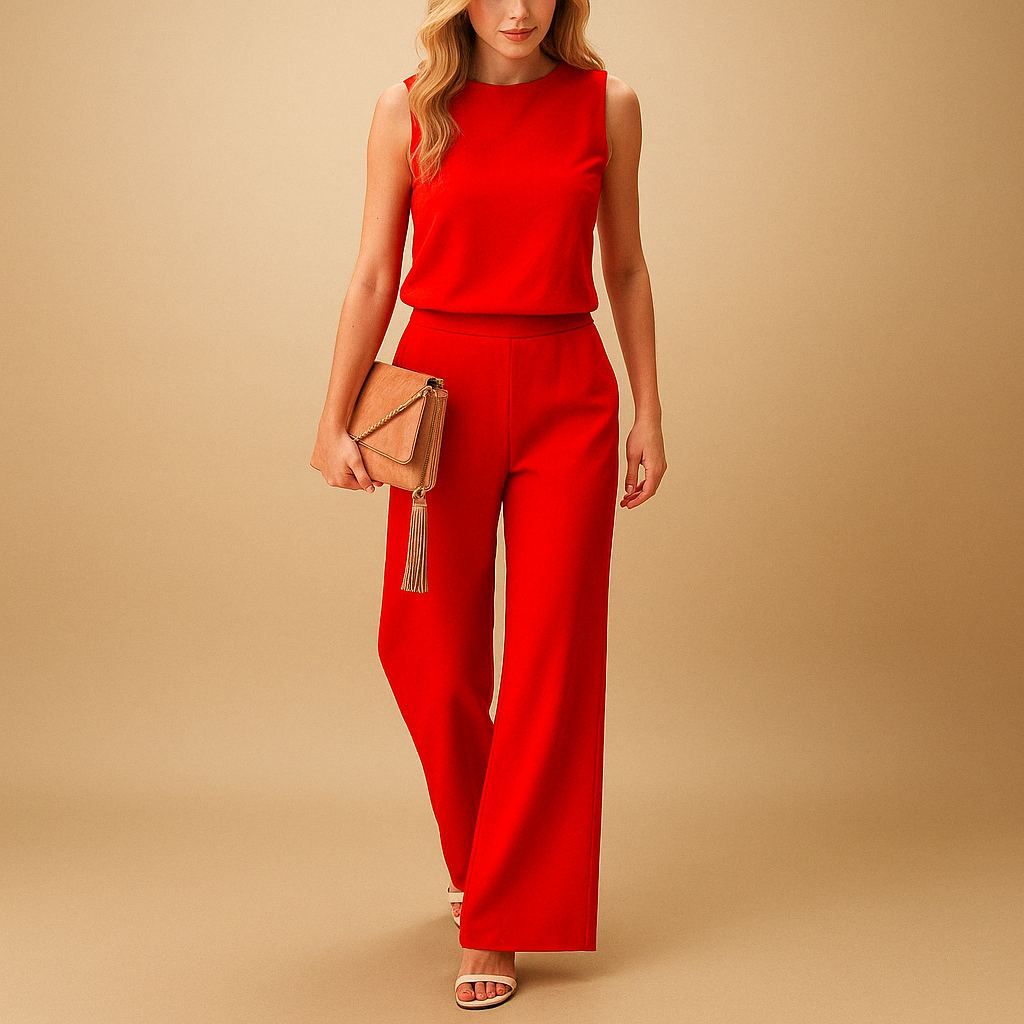 Thekla | Damen Ärmelloser Weites Bein Jumpsuit - Peach - Image 3