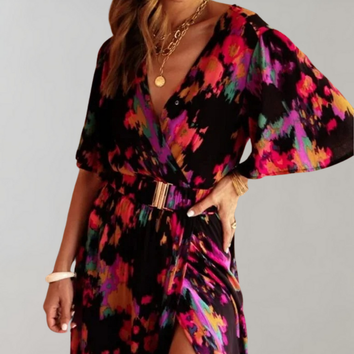 Theodoline | Damen Wickelkleid mit V-Ausschnitt Langarm - Image 1