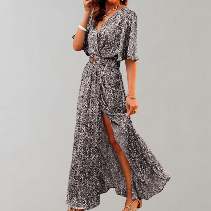 Theodoline | Damen Wickelkleid mit V-Ausschnitt Langarm - Image 2