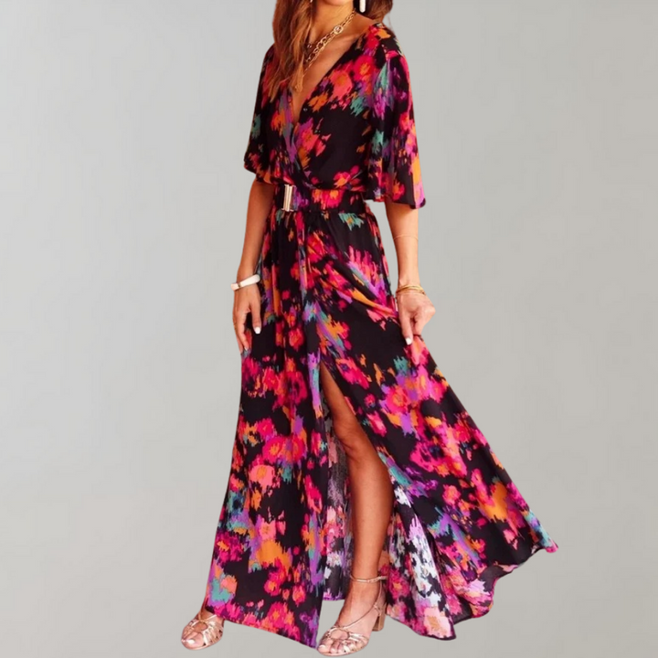 Theodoline | Damen Wickelkleid mit V-Ausschnitt Langarm - Image 3