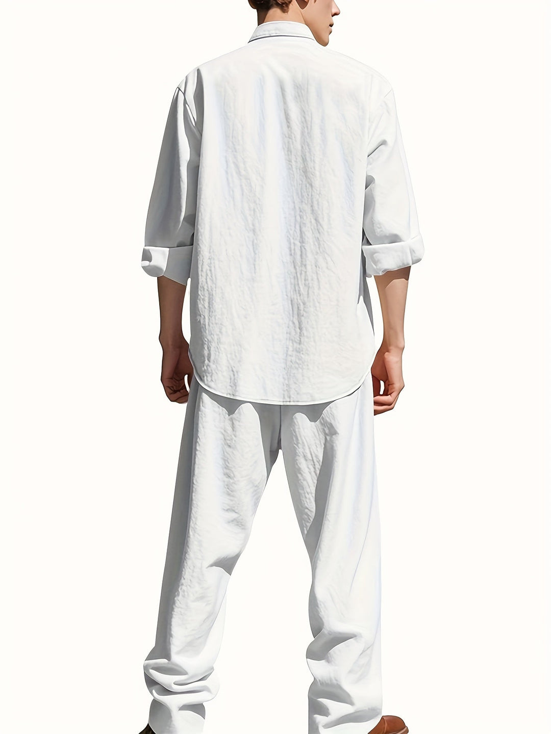 Theron | Herren Stehkragen Zweiteiler Hemd und Hose Set - White - Image 2