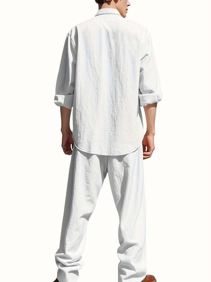 Theron | Herren Stehkragen Zweiteiler Hemd und Hose Set - White - Image 2