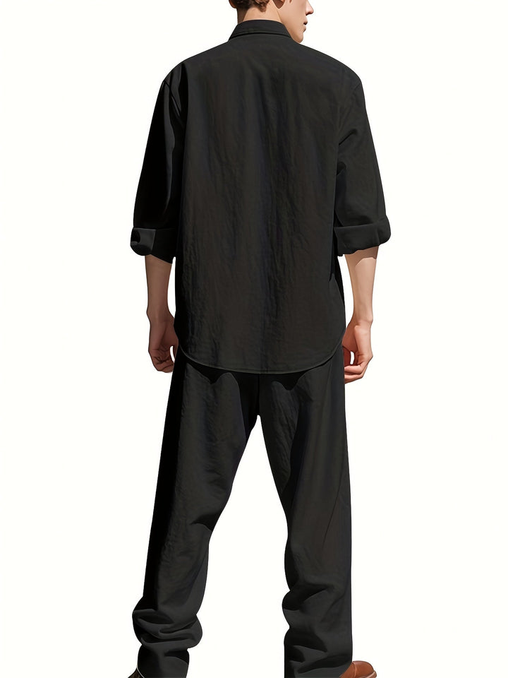 Theron | Herren Stehkragen Zweiteiler Hemd und Hose Set - White - Image 4