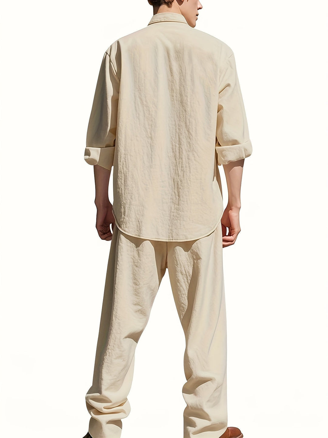 Theron | Herren Stehkragen Zweiteiler Hemd und Hose Set - White - Image 6