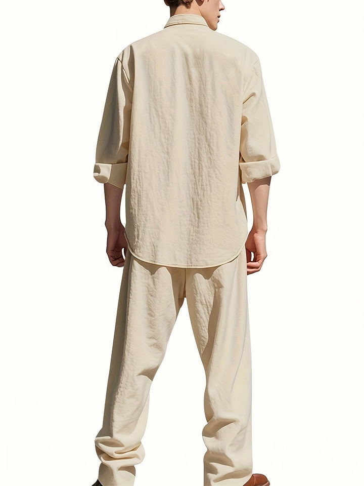 Theron | Herren Stehkragen Zweiteiler Hemd und Hose Set - White - Image 6
