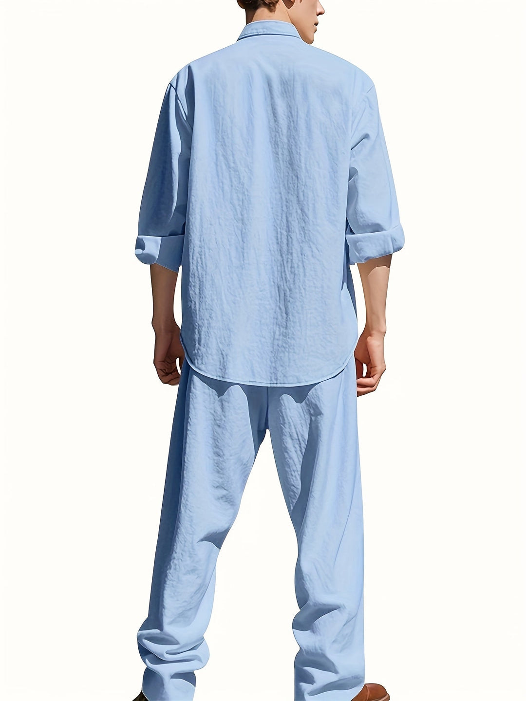 Theron | Herren Stehkragen Zweiteiler Hemd und Hose Set - White - Image 8