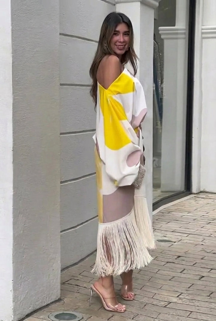 Thisbe | Damen Fransen One-Shoulder Midi Set - Image 3