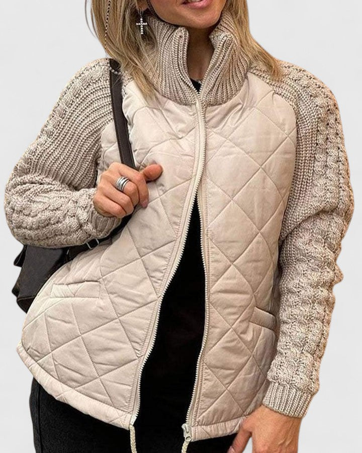Thordana | Damen Steppjacke mit Strickärmeln - Beige - Image 1