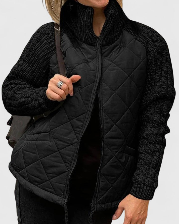 Thordana | Damen Steppjacke mit Strickärmeln - Beige - Image 2