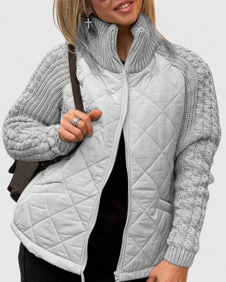 Thordana | Damen Steppjacke mit Strickärmeln - Beige - Image 3