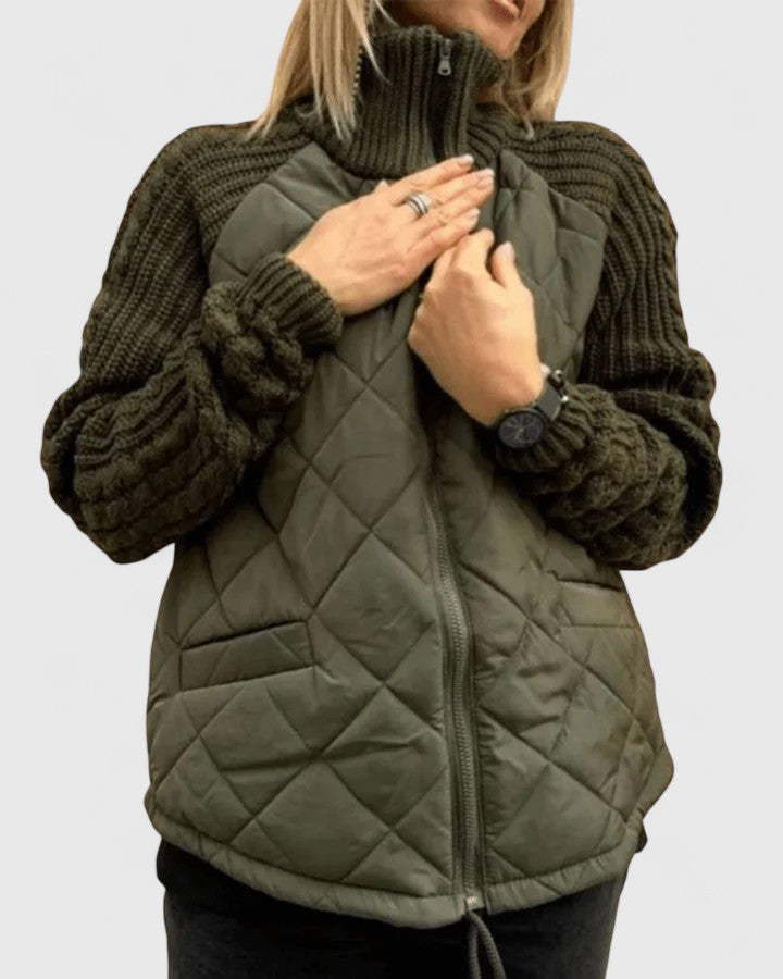 Thordana | Damen Steppjacke mit Strickärmeln - Beige - Image 4