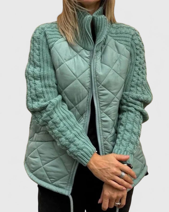 Thordana | Damen Steppjacke mit Strickärmeln - Beige - Image 5