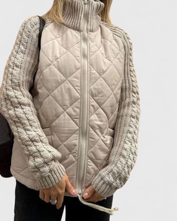 Thordana | Damen Steppjacke mit Strickärmeln - Beige - Image 7