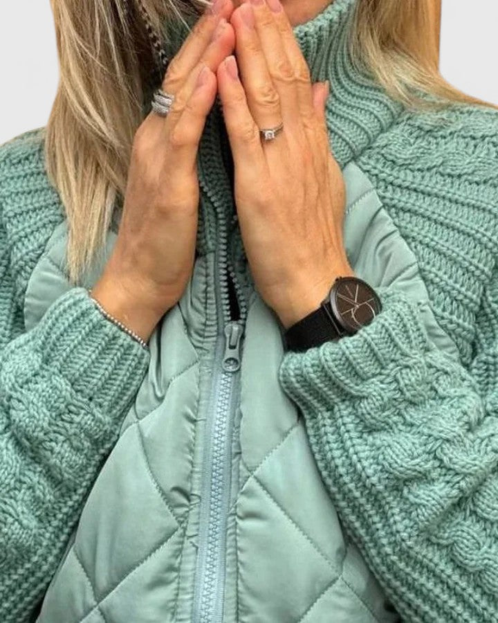 Thordana | Damen Steppjacke mit Strickärmeln - Beige - Image 8