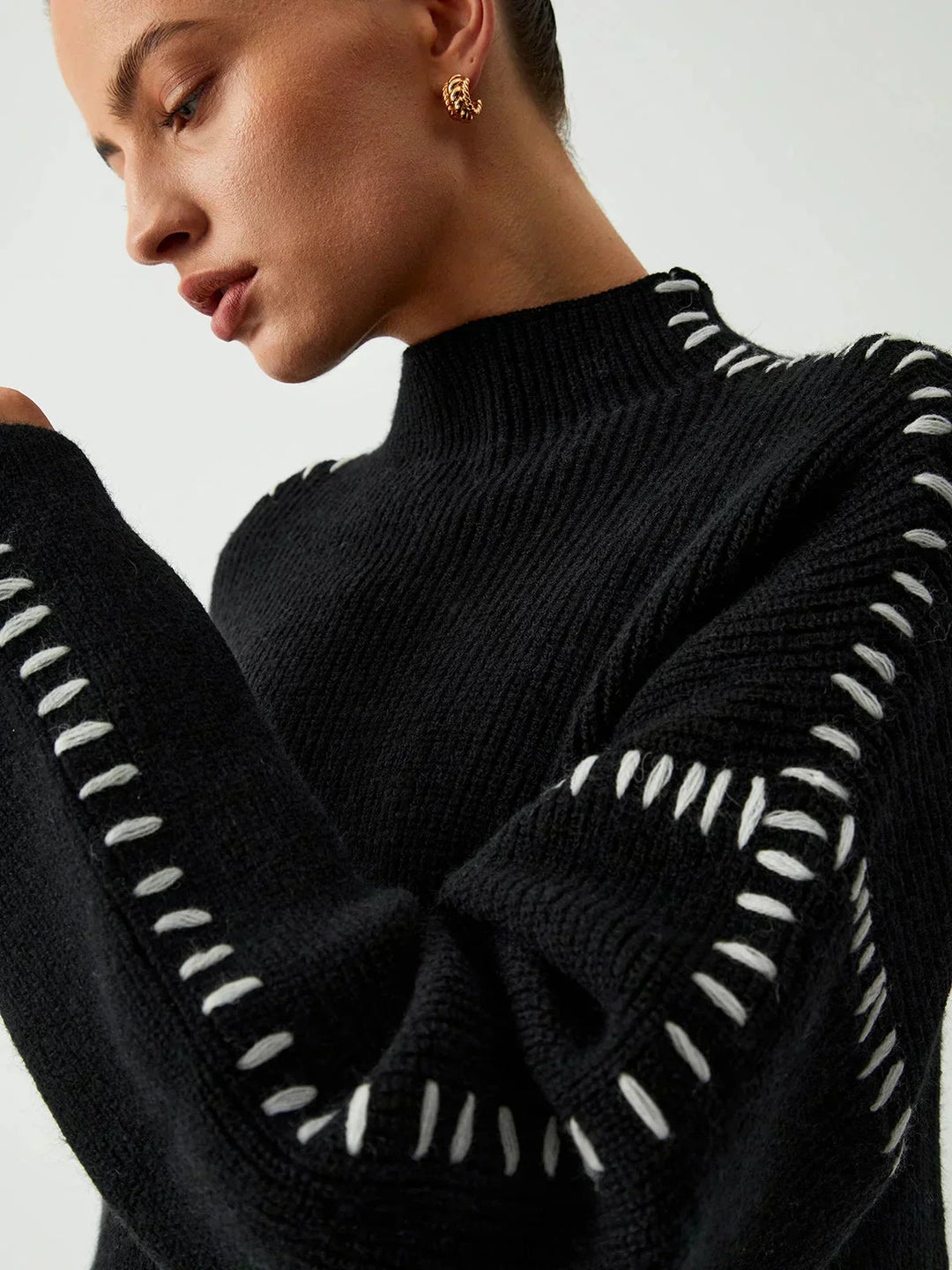 Thordea | Damen Oversize Strickpullover Schwarz - Black - Image 4