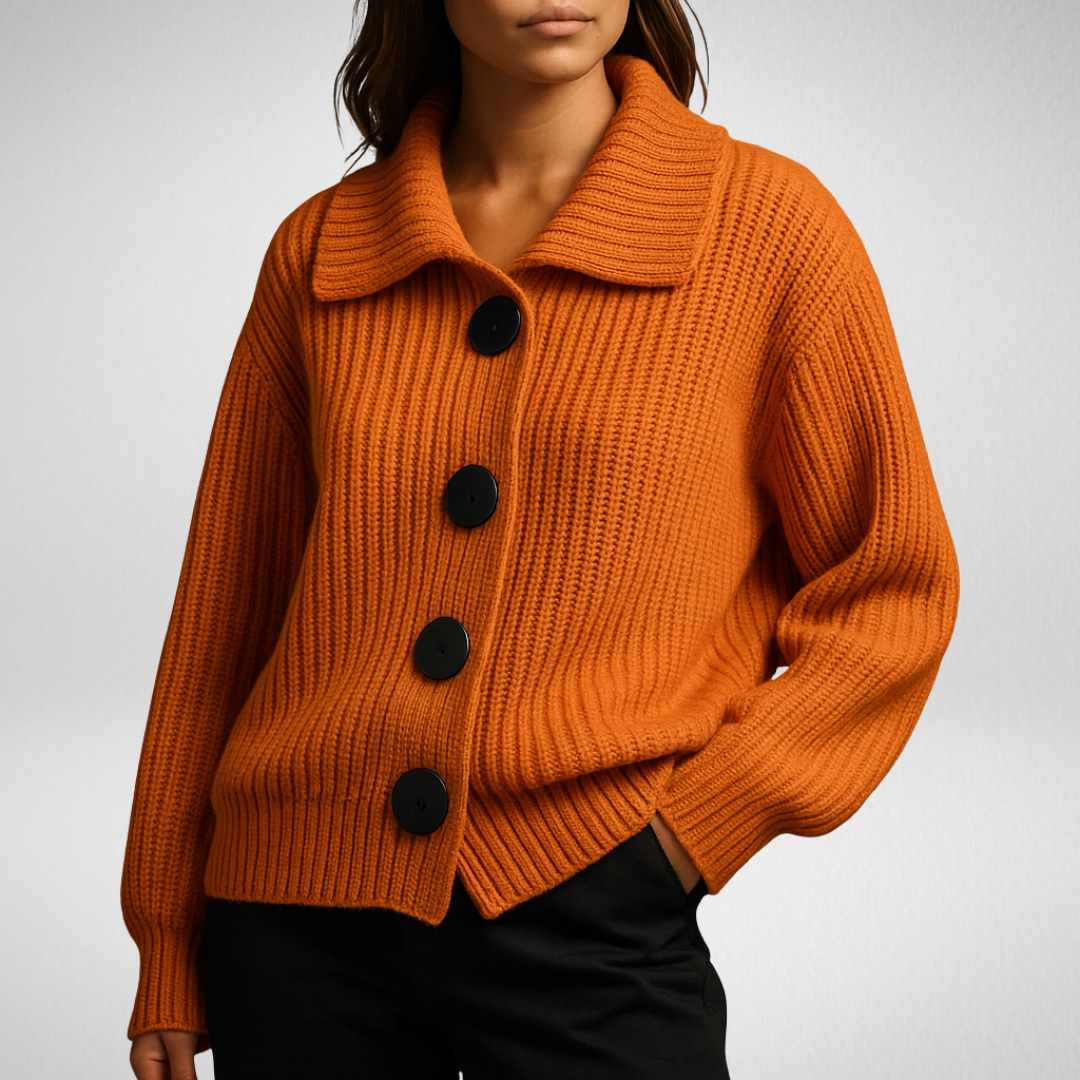 Thordena | Damen Oversize Strickjacke mit Knöpfen - Orange - Image 1