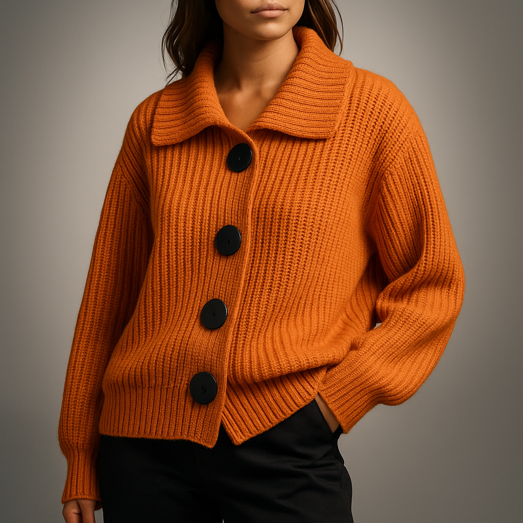 Thordena | Damen Oversize Strickjacke mit Knöpfen - Orange - Image 2