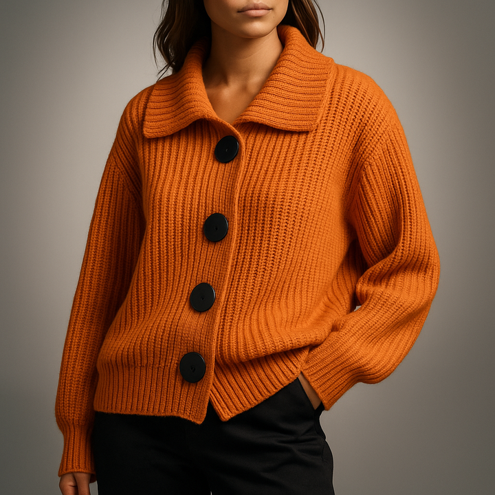 Thordena | Damen Oversize Strickjacke mit Knöpfen - Orange - Image 2