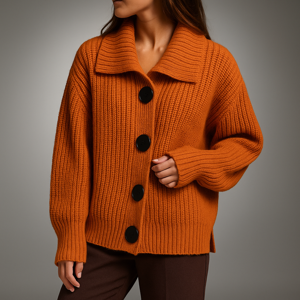 Thordena | Damen Oversize Strickjacke mit Knöpfen - Orange - Image 5