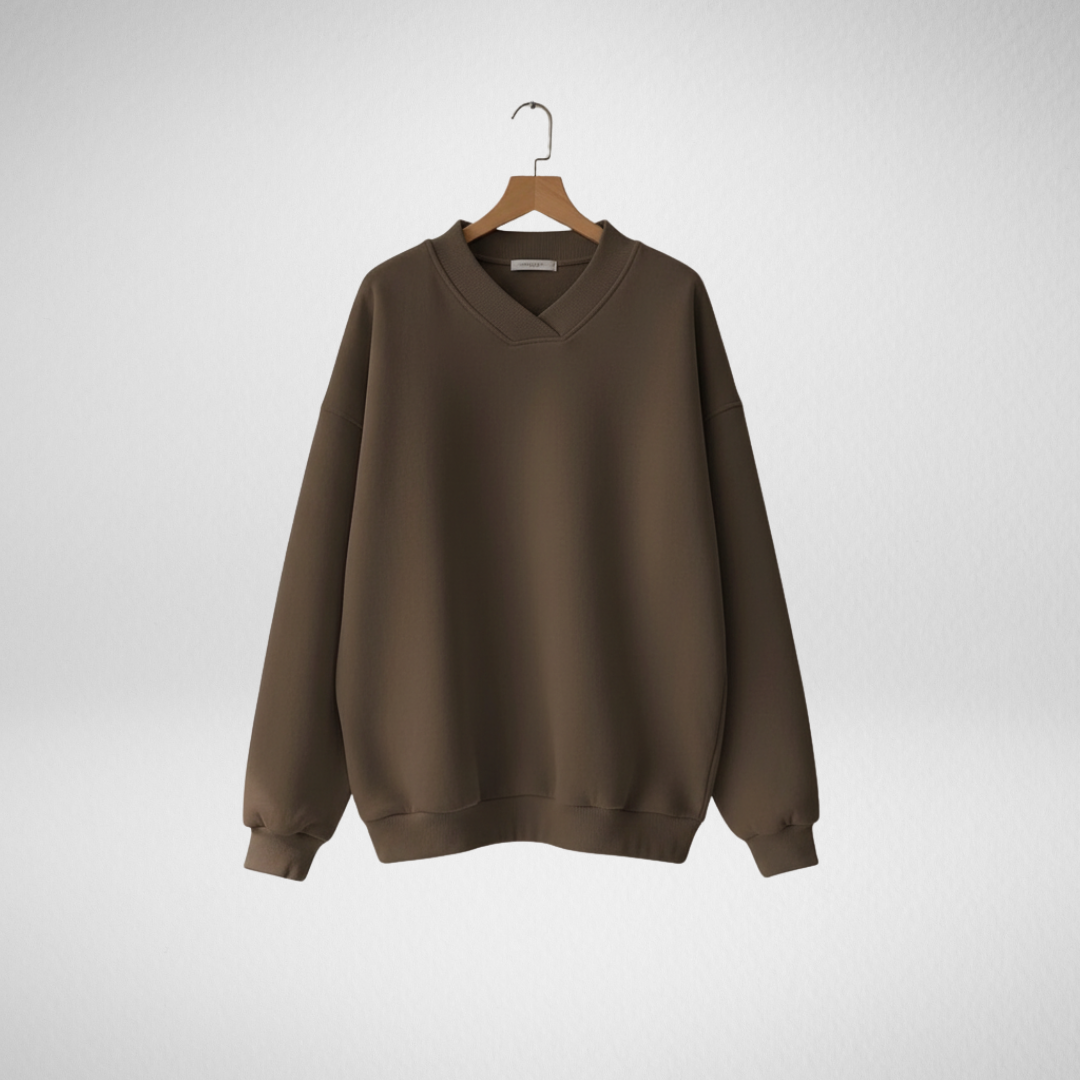 Thordine | Damen Oversized Pullover V-Ausschnitt - Brown - Image 1