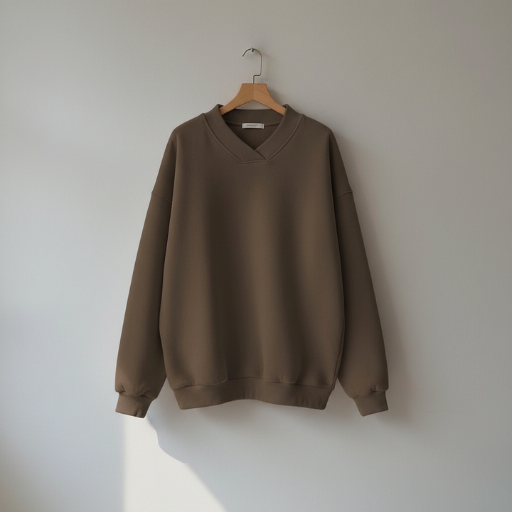 Thordine | Damen Oversized Pullover V-Ausschnitt - Brown - Image 2