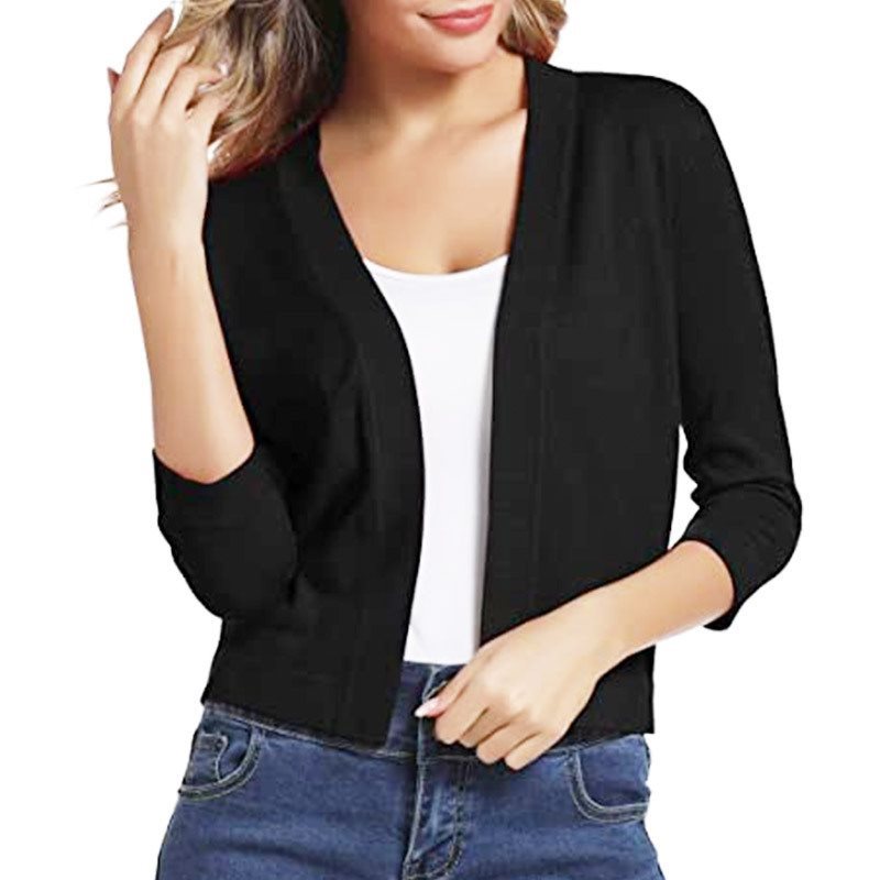 Thordis | Damen Strickjacke Offene Front 3/4 Arm - Black - Image 1