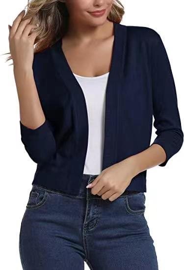Thordis | Damen Strickjacke Offene Front 3/4 Arm - Black - Image 10